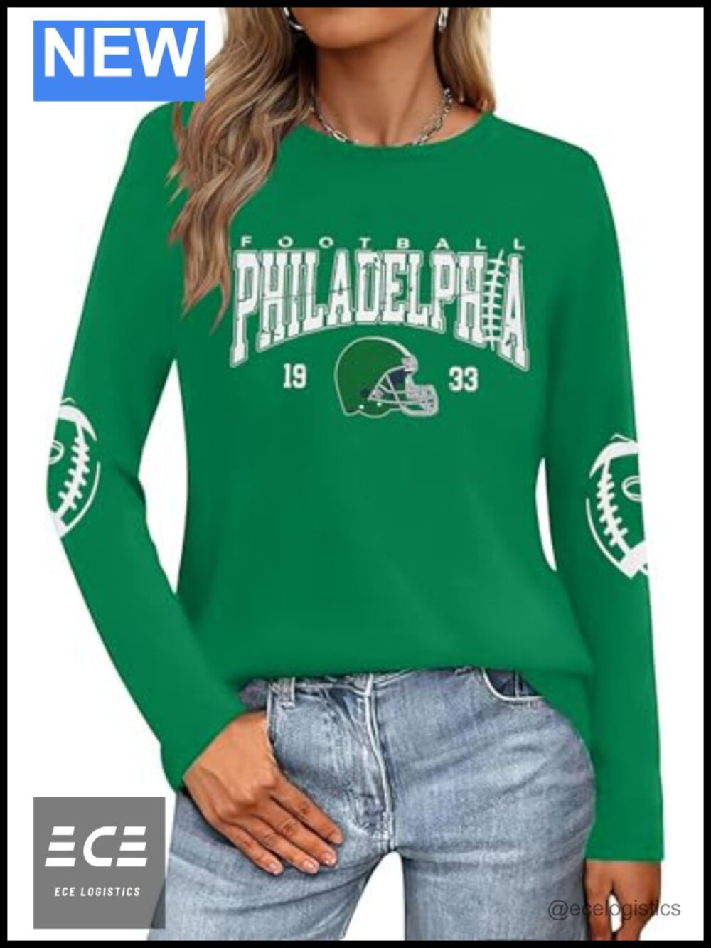 Women's Long Sleeve Football Shirt Game Day Tee Team Fan Top